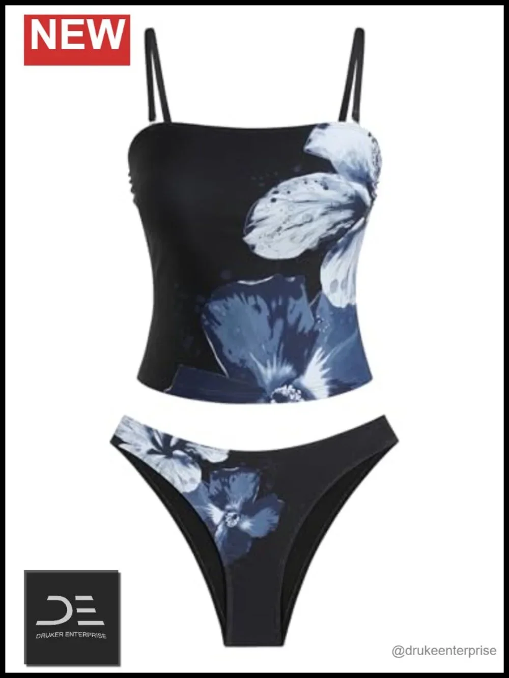 Floral Tankini Set with Tummy Control Bandeau High Cut Thong Bottom Swimwear
